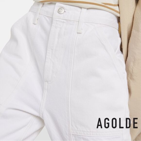 AGOLDE **NWT** Cooper High-Rise Denim Cargo Pants in Milkshake White - Picture 4 of 13